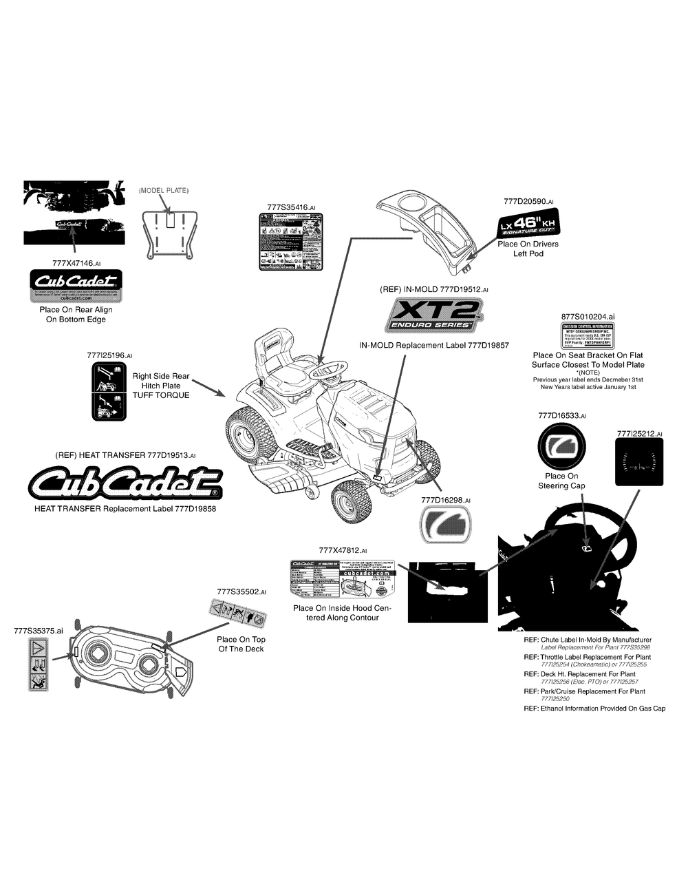 Label Map 13wqa1ct010 Diagram and Parts List for XT2-LX46KH (13WQA1CT010)(2015) Cub Cadet Lawn Tractor